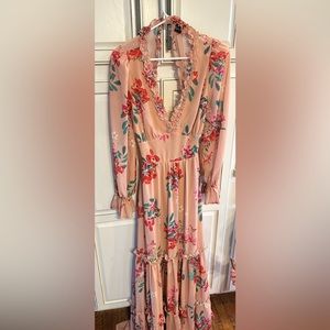 VICI PINK FLORAL MAXI DRESS WITH OPEN BACK